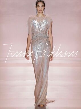 Jenny Packham Blush Pink and Silver Sequin Maxi Gown